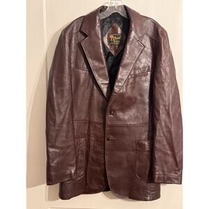 VTG 70S REED SPORTSWEAR LEATHER JACKET Burgundy Anchorman Sz M? See Measurements